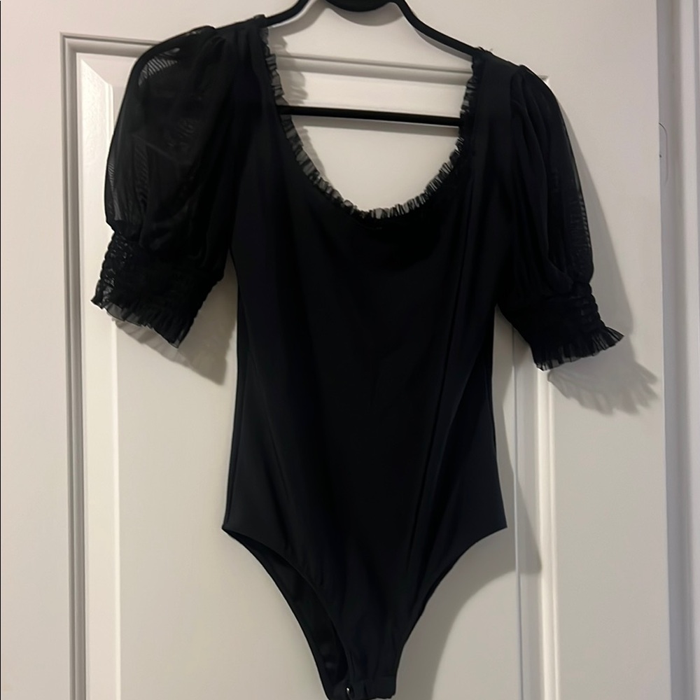 Amanda Uprichard Black Lace Trim Bodysuit